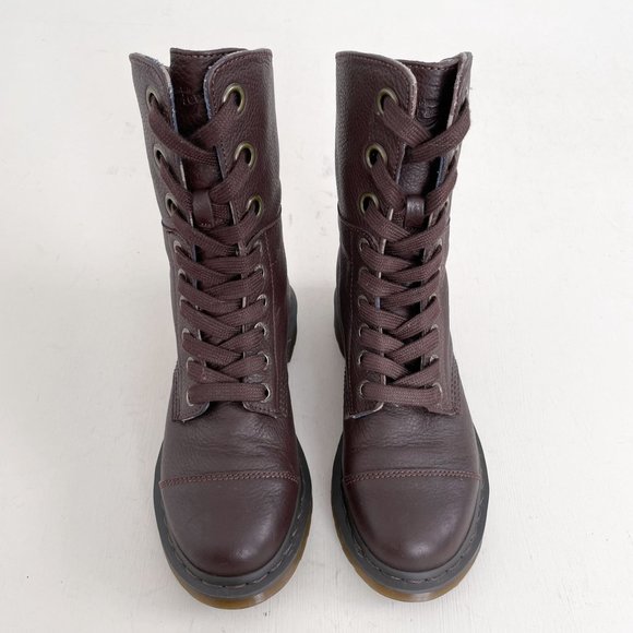 Dr. Martens Brown Leather Aimilie Lace Up Fold Over Boots Triumph Women's Size 6 - Picture 2 of 12